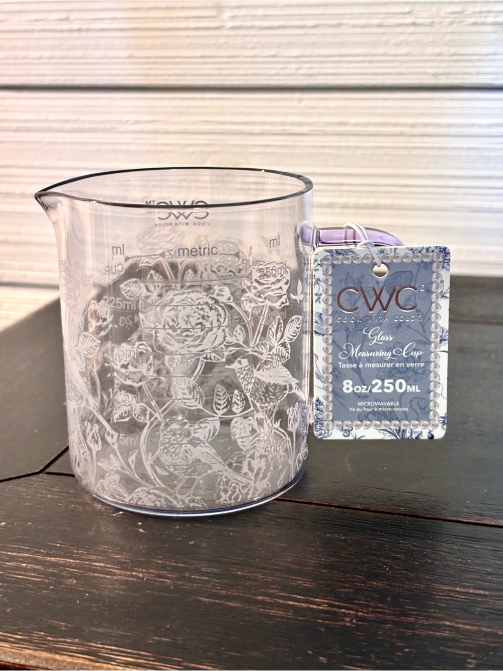 CWC Cook With Color 8oz Glass Floral Measuring Cup Purple Handle NEW - Picture 7 of 8